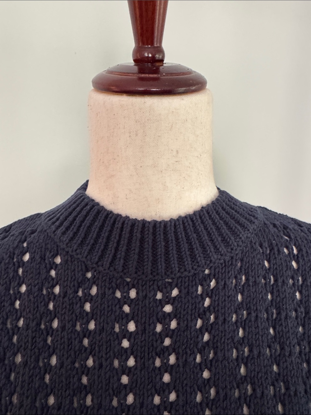 LOFT Navy Blue Open-Weave Short Sleeve Crewneck Sweater - Picture 3 of 6